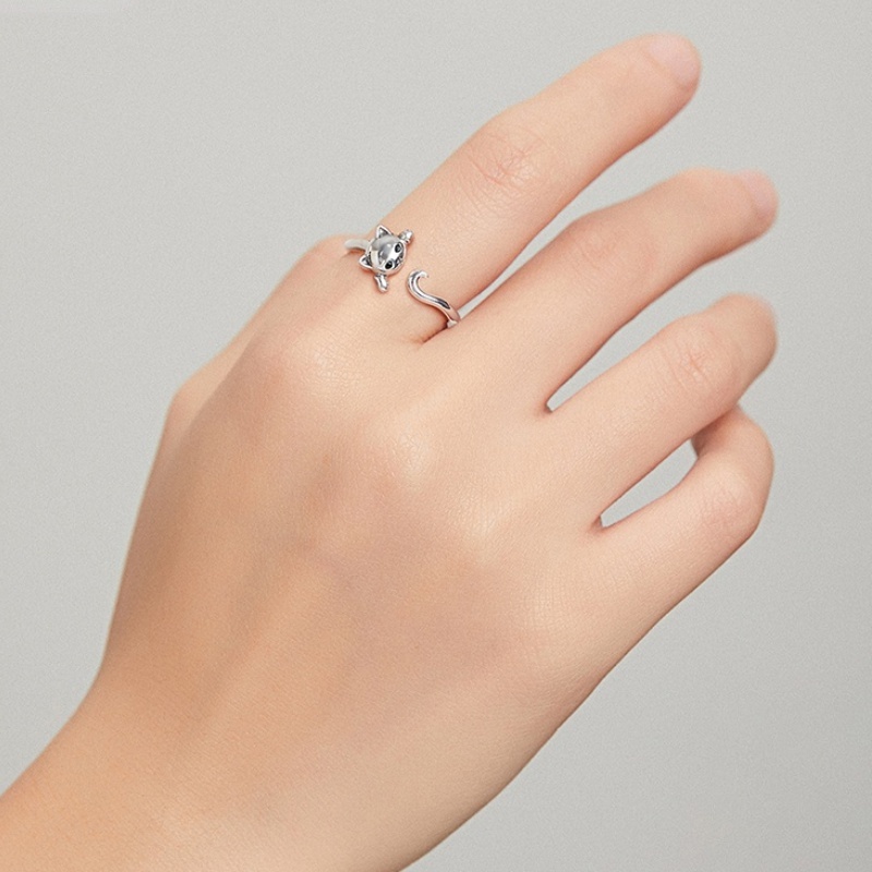 Cute Cat Shaped Zirconia Eye Copper Plated Ring